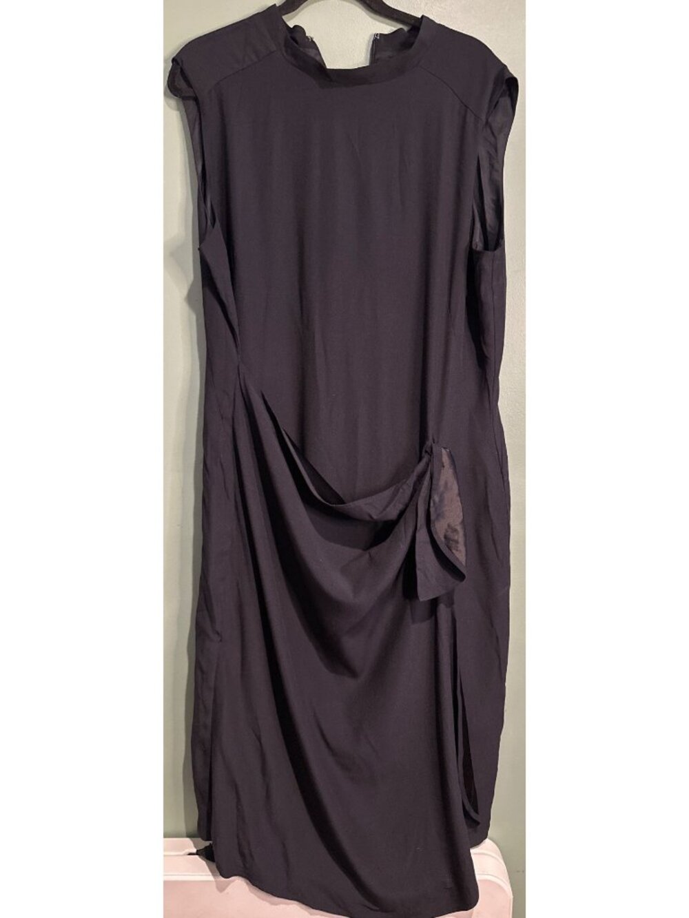 Vocabulary Dress Women 18 Black Sleeveless Draped Midi Career Cocktail